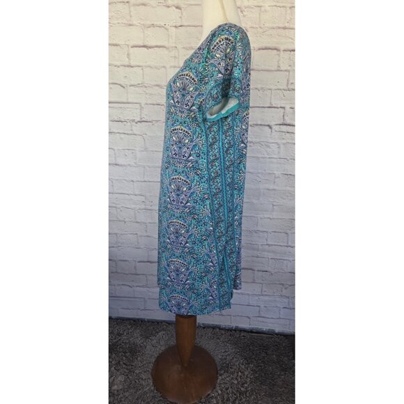 J Jill Fresh Teal Paisley Bottom Back Dress Size Large Viscose - Picture 4 of 16